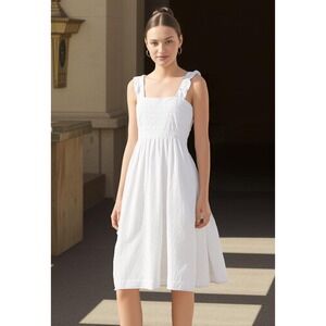 Calvin Klein White Dress Smocked Sundress Casual Summer Dress Size‎ 4